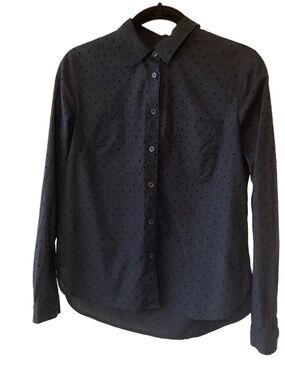 Banana Republic Factory Swiss Dot Button-Up Shirt Long Sleeves Black S